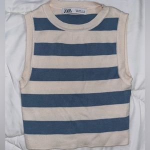 Zara Knit Tank Top, Cream + Blue